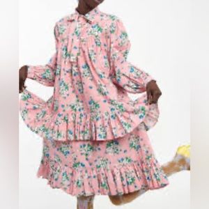 FIFI TIE-NECK RUFFLED FLORAL-PRINT COTTON DRESS IN PINK